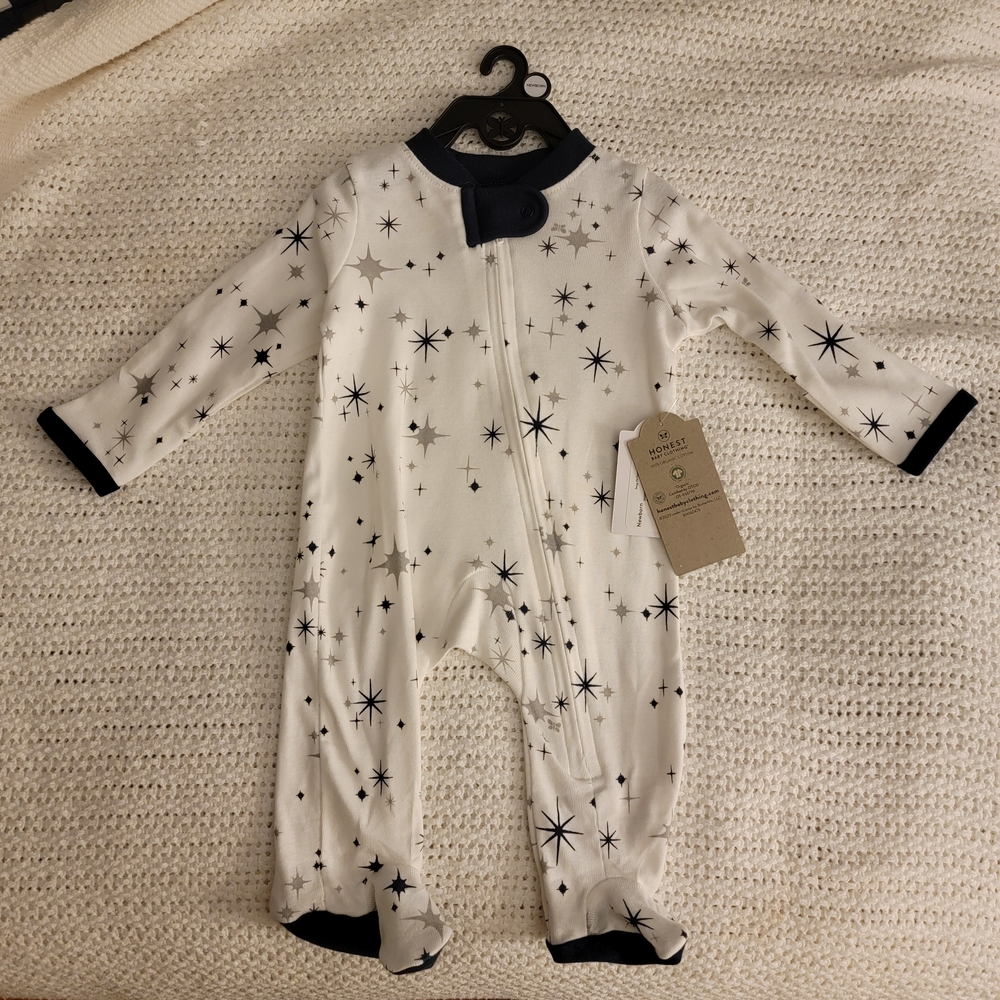 The Honest Co. Company Baby White and Black Star Footies